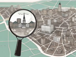 A magnifying glass over a symbolic map of oslo