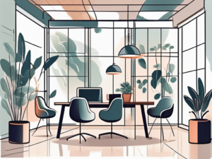 A harmonious office environment with various elements like plants