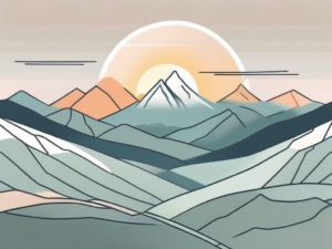 A serene landscape with a sunrise over a mountain range